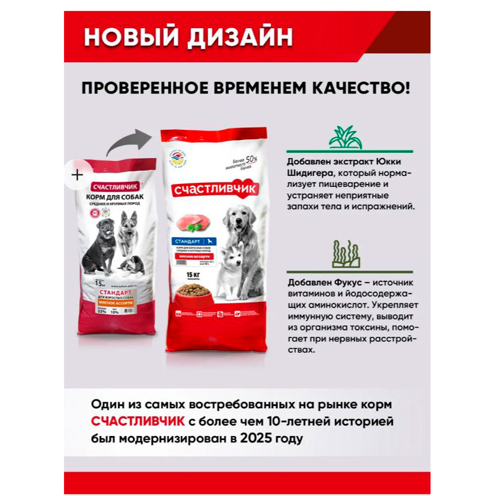 Сухой Корм Счастливчик Стандарт Для Собак Индейка 15кг 4243