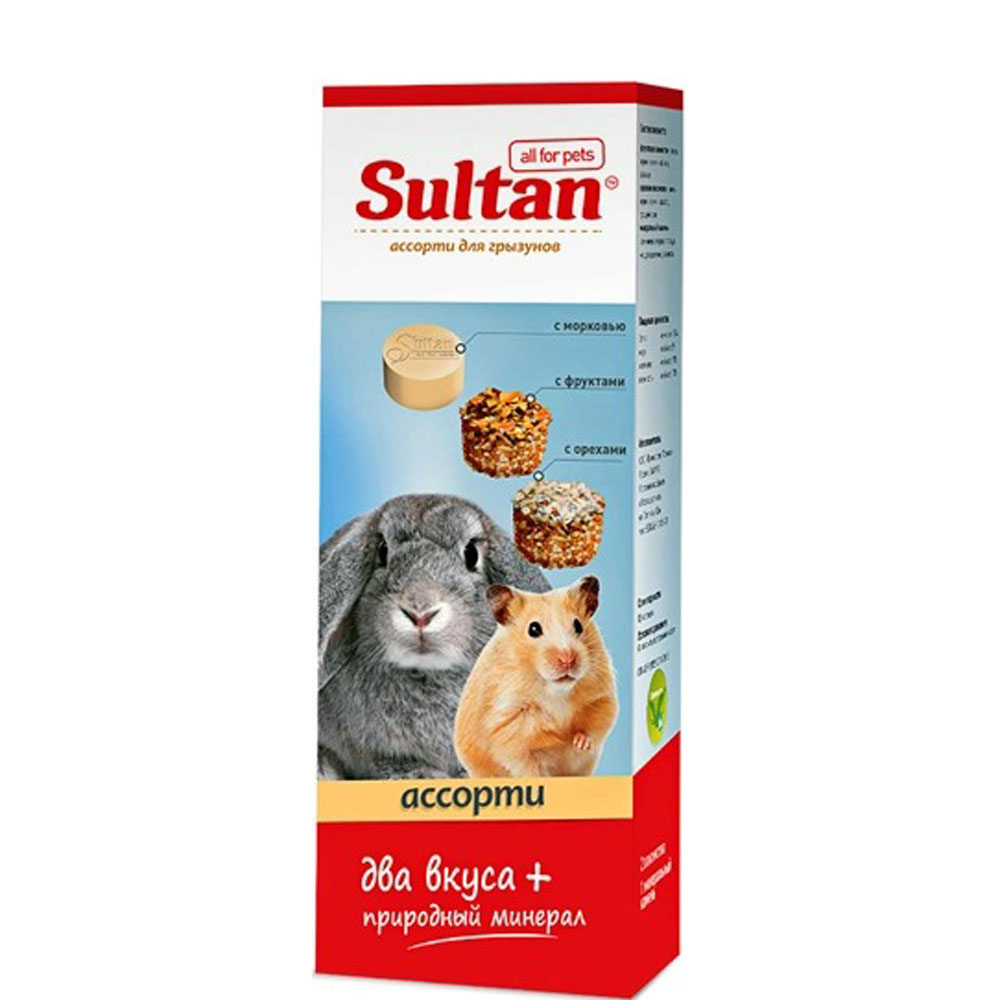 Лакомство Sultan (Султан) Для Грызунов Зерновое Ассорти Минеральный Камень, Морковь, Фрукты и Орехи 3шт 0795