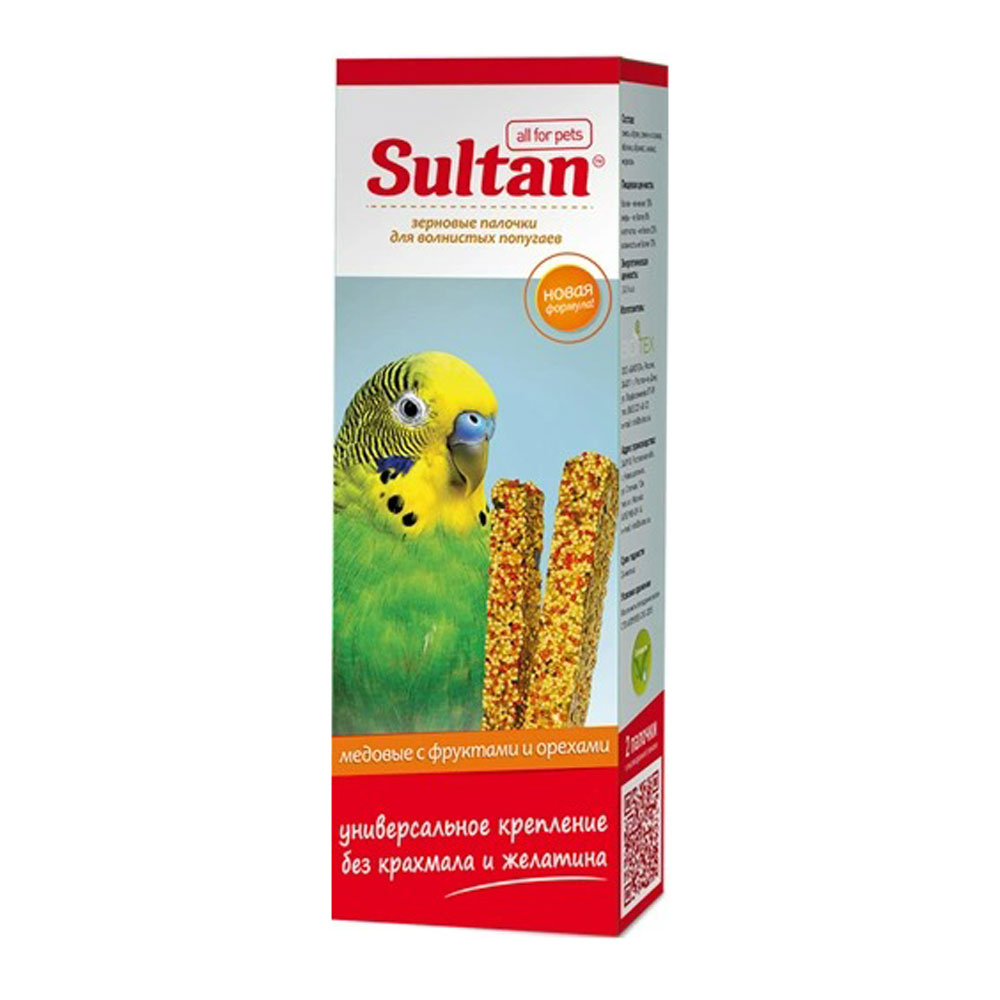 Лакомство Sultan (Султан) Для Волнистых Попугаев Зерновые Палочки Фруктово-Ореховые с Медом 2шт 10511