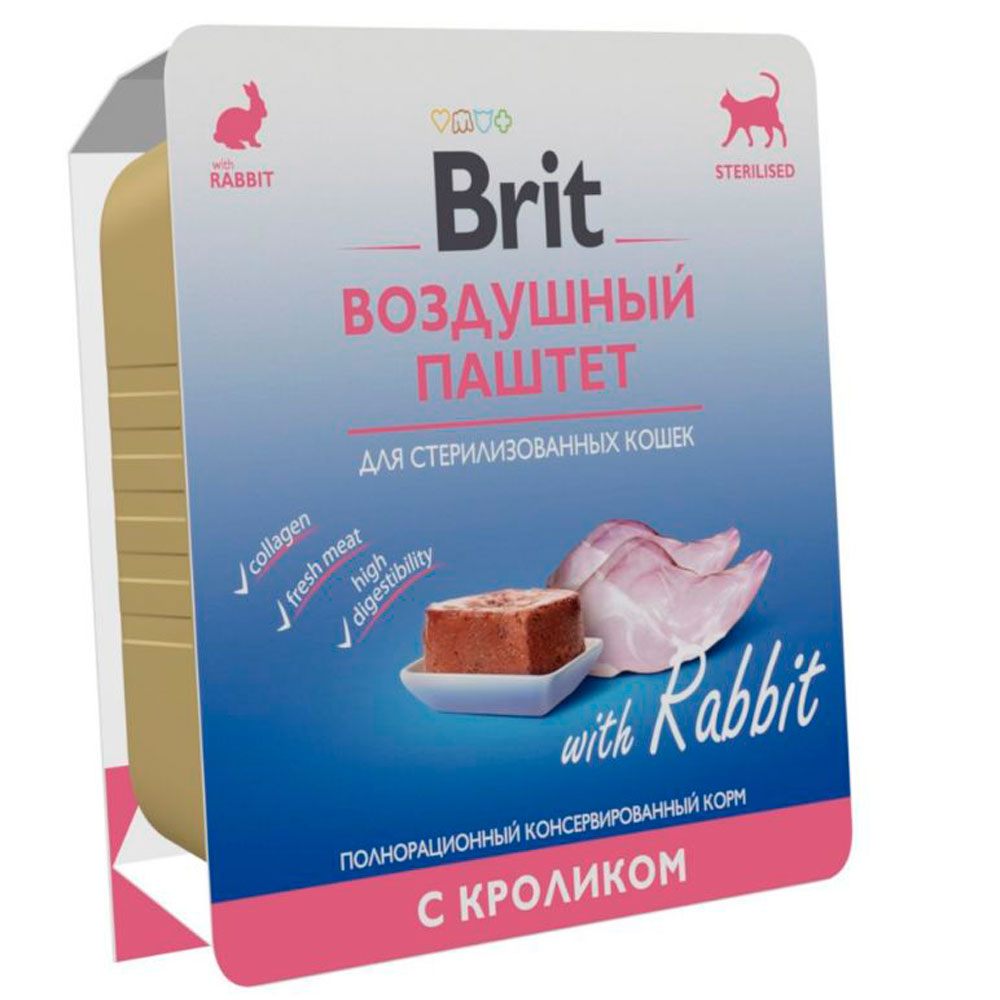 Консервы Brit (Брит) Premium Для Стерилизованных Кошек Воздушный Паштет Кролик 100г 5060887