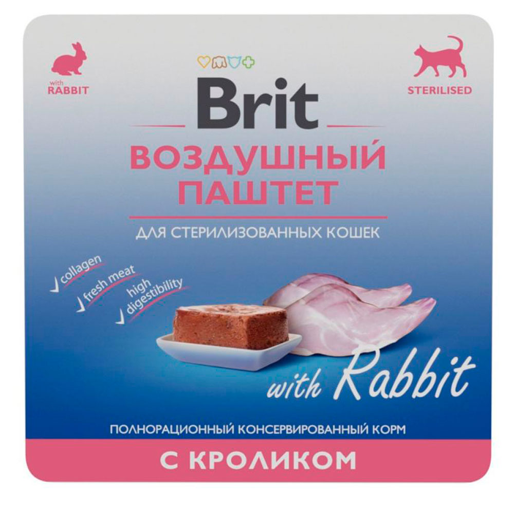 Консервы Brit (Брит) Premium Для Стерилизованных Кошек Воздушный Паштет Кролик 100г 5060887