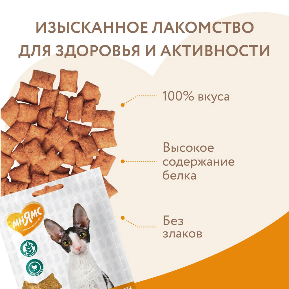 Лакомство Мнямс Для Кошек  Подушечки Хрустящие Курица Здоровье и Активность 60г
