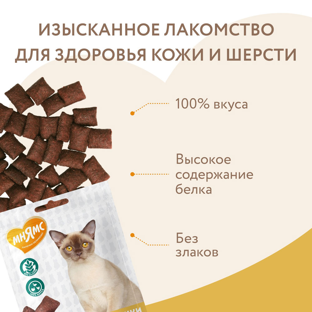 Лакомство Мнямс Для Кошек Подушечки Хрустящие Птица Здоровая Кожа и Шерсть 60г