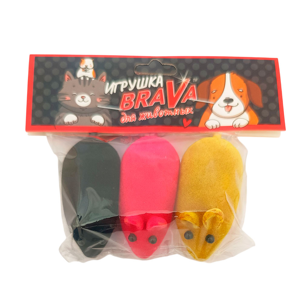 Игрушка Для Кошек Brava (Брава) Мышь Велюровая С Пищалкой 3шт 5110