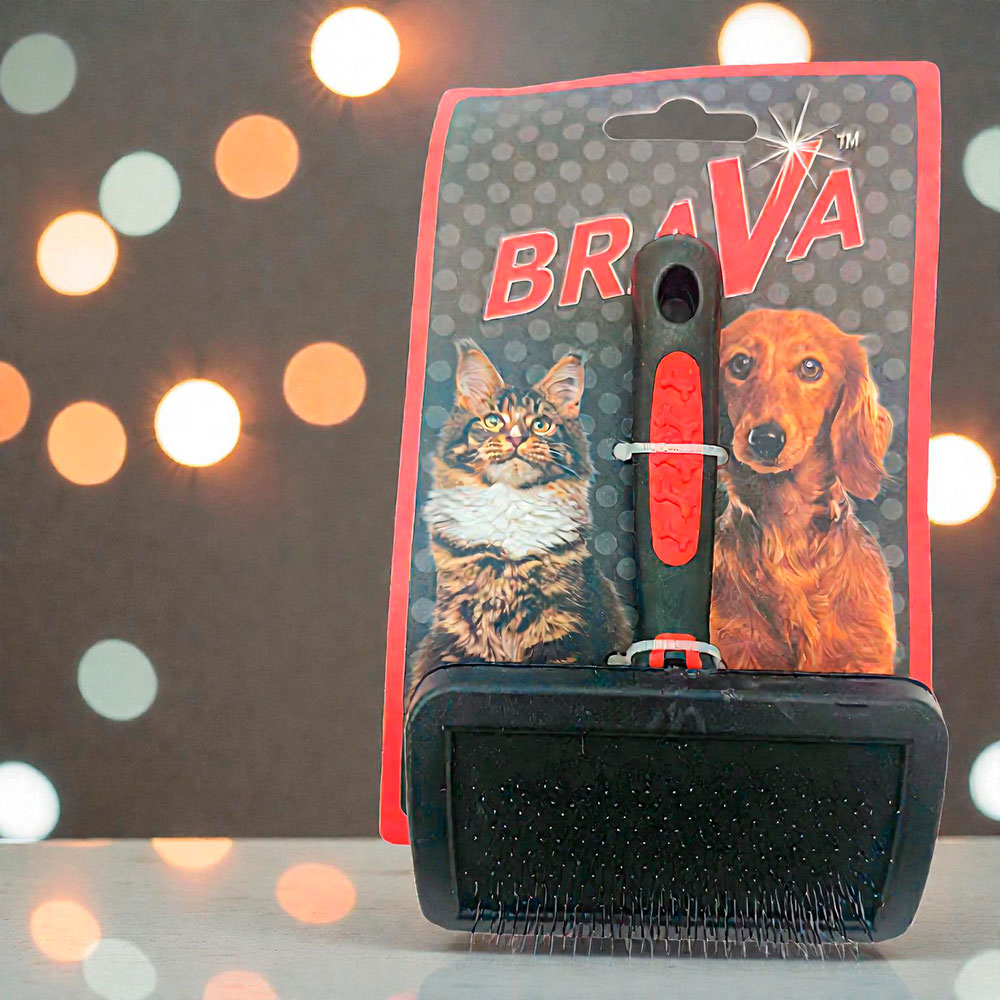 Пуходерка Для Кошек и Собак Brava (Брава) Пластиковая Ручка Большая 15,5*11см 9402b