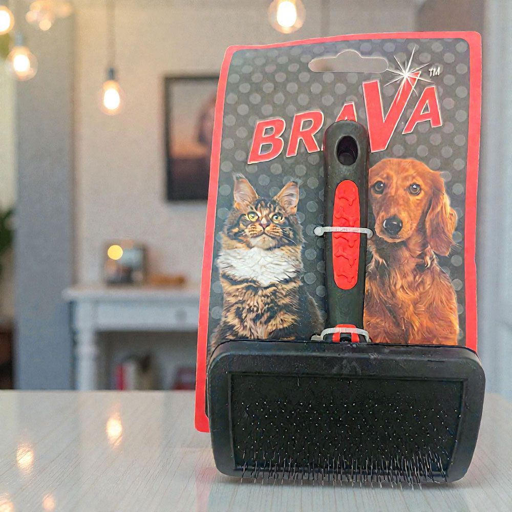 Пуходерка Для Кошек и Собак Brava (Брава) Пластиковая Ручка Большая 15,5*11см 9402b