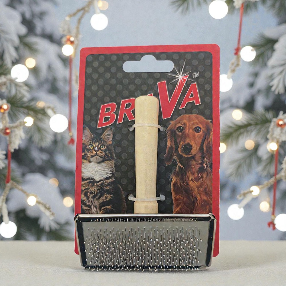 Пуходерка Для Кошек и Собак Brava (Брава) Деревянная Ручка Средняя 12*9см 9502
