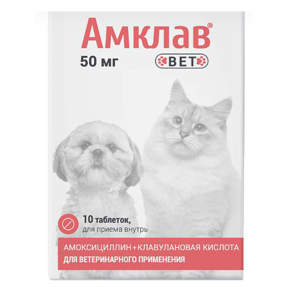 Амклав Вет Антибактериальный Препарат Для Кошек и Собак 50мг 10 Таблеток