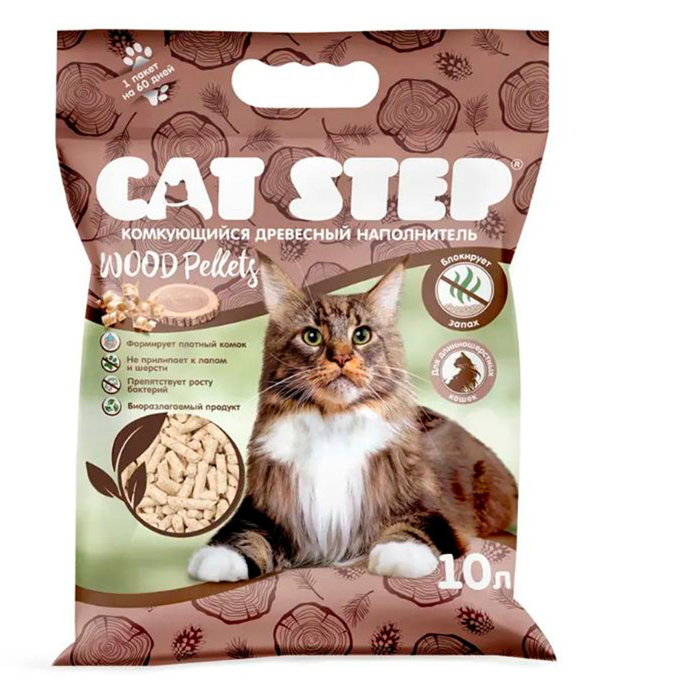 Наполнитель Для Кошек Cat Step (Кэт Стэп) Wood Pellets Растительный Комкующийся 10л 20323012