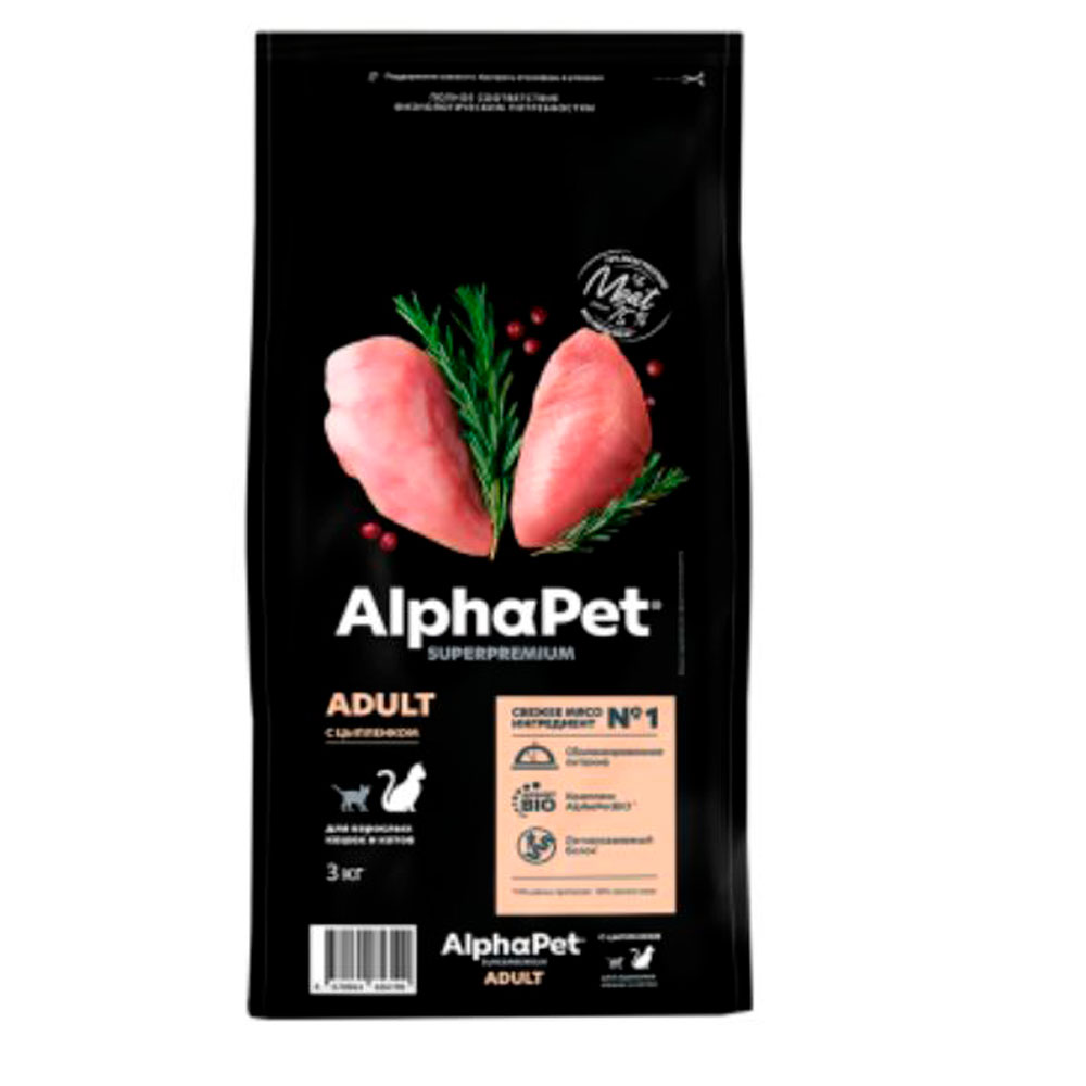 Сухой Корм Alphapet (Альфапет) Superpremium Для Кошек Цыпленок 3кг 56190