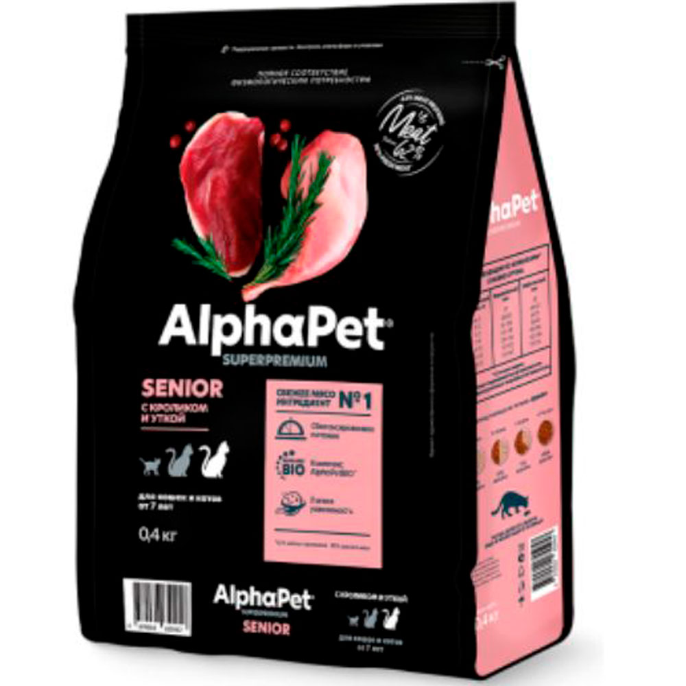 Сухой Корм Alphapet (Альфапет) Superpremium Для Кошек От 7 Лет Кролик и Утка 400г 55957