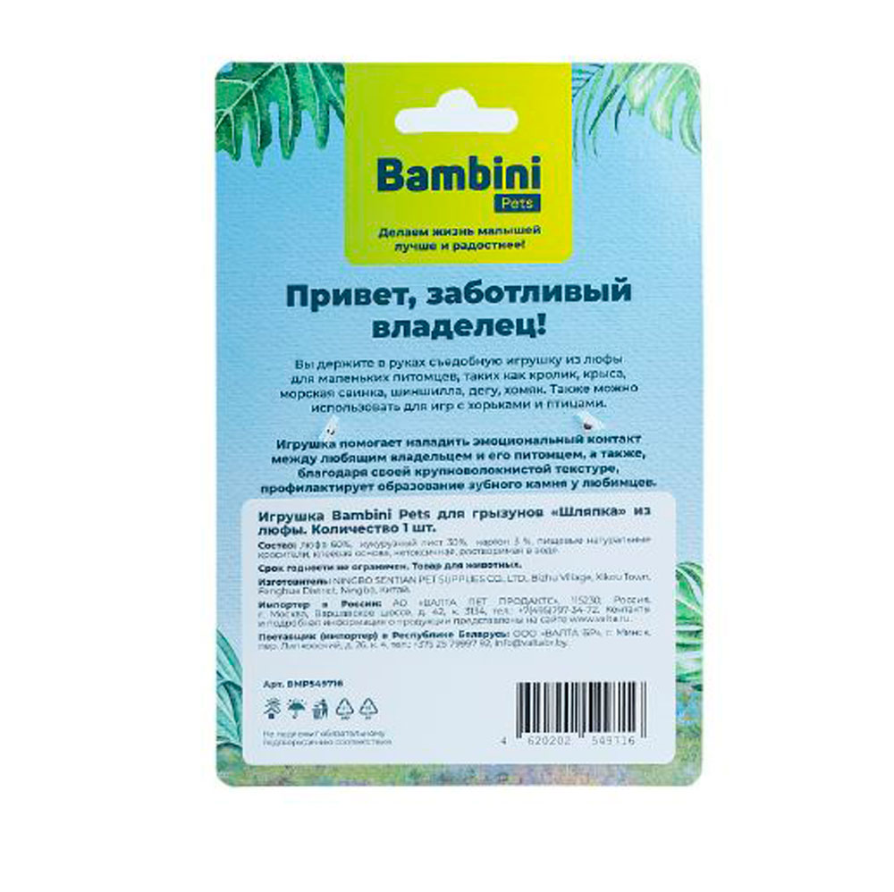 Игрушка Bambini Pets (Бамбини петс) Для Грызунов Шляпка Из Люфы (36001)