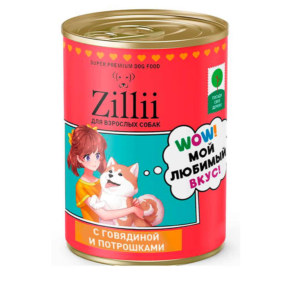 Консервы Zillii (Зиллии) Для Собак  Говядина Потрошки 350г 5657505