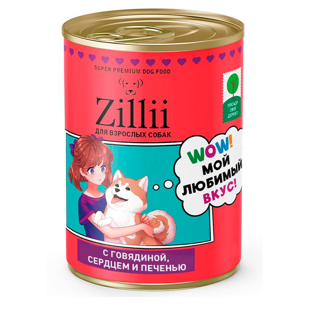 Консервы для Собак Zillii (Зилии) Говядина, Сердце и Печень 350г 5657503
