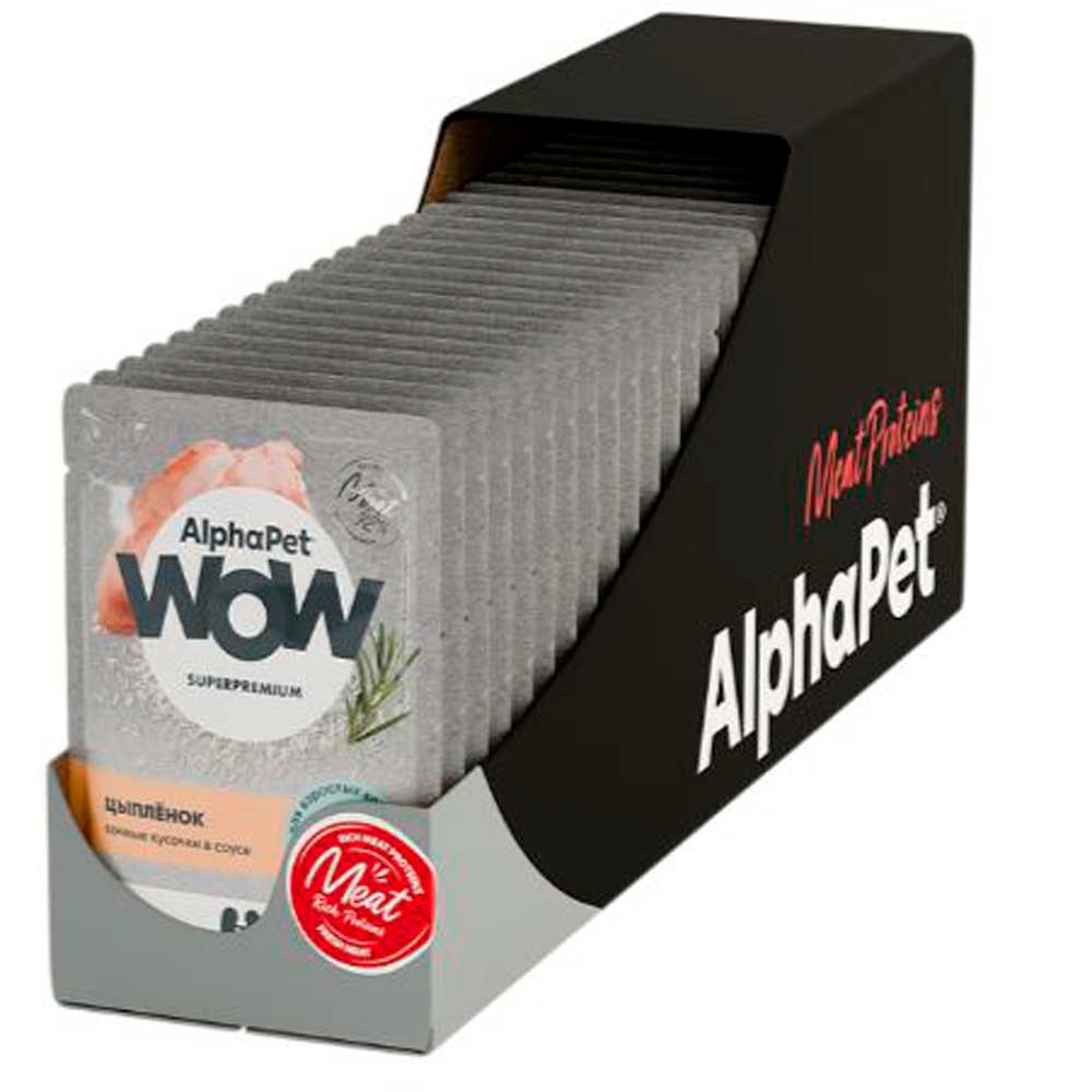 Влажный Корм Alphapet (Альфапет) Wow Superpremium для Кошек Кусочки Цыпленка в Соусе 85г 55247