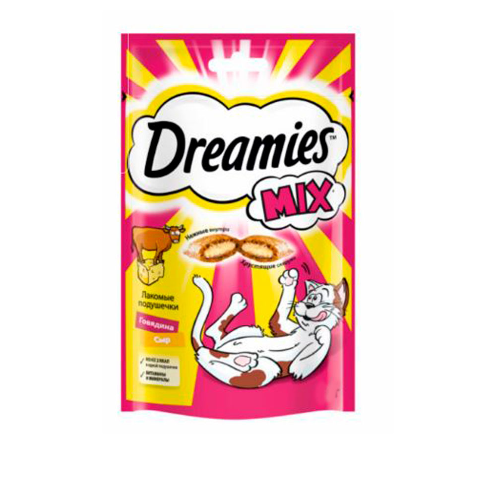 Лакомство Для Кошек Dreamies (Дримис) Лакомые Подушечки Говядина и Сыр 140г