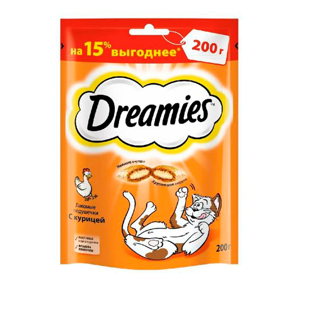 Лакомство Для Кошек Dreamies (Дримис) Лакомые Подушечки Курица 200г