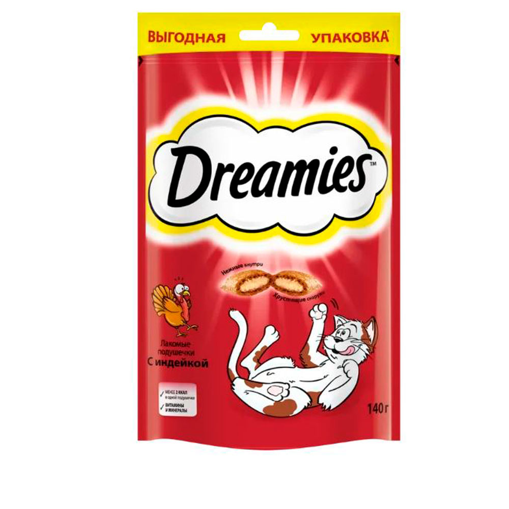 Лакомство Для Кошек Dreamies (Дримис) Лакомые Подушечки Индейка 140г