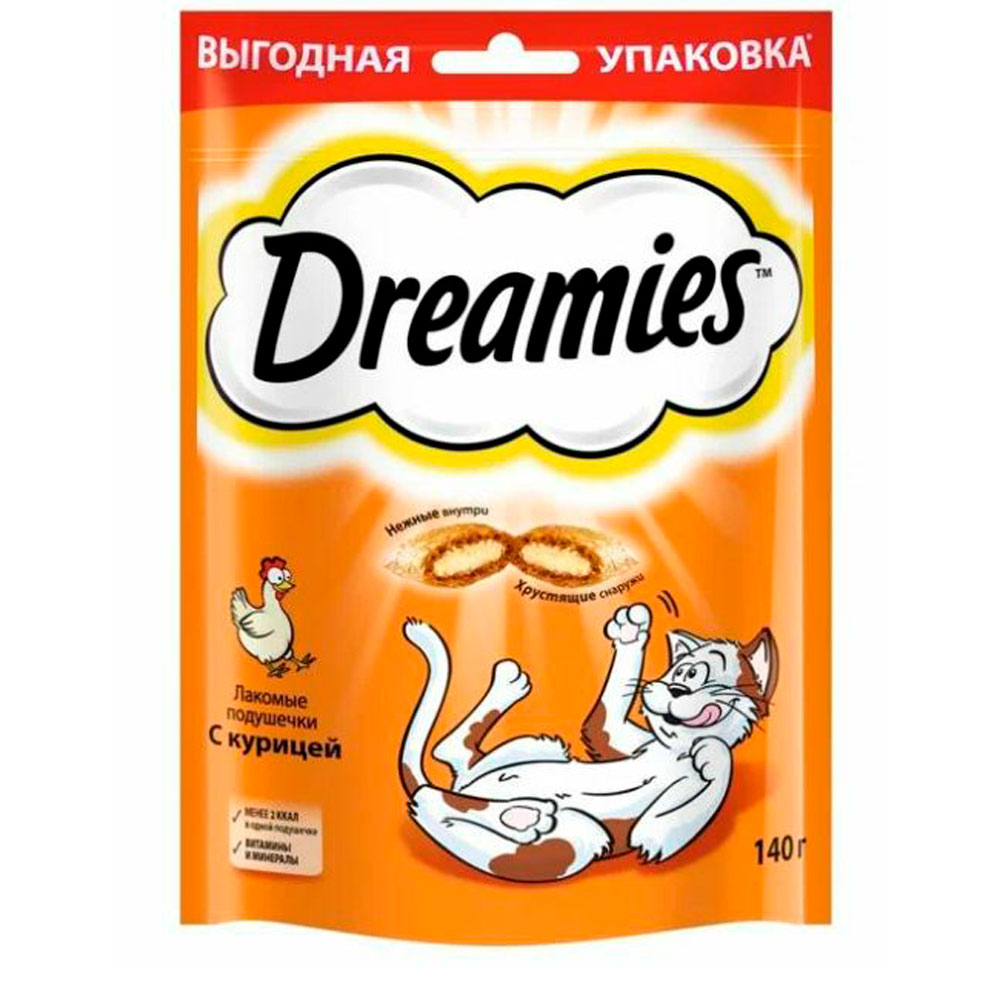 Лакомство Для Кошек Dreamies (Дримис) Лакомые Подушечки Курица 140г
