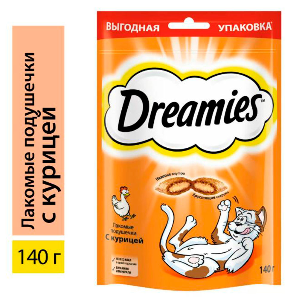Лакомство Для Кошек Dreamies (Дримис) Лакомые Подушечки Курица 140г