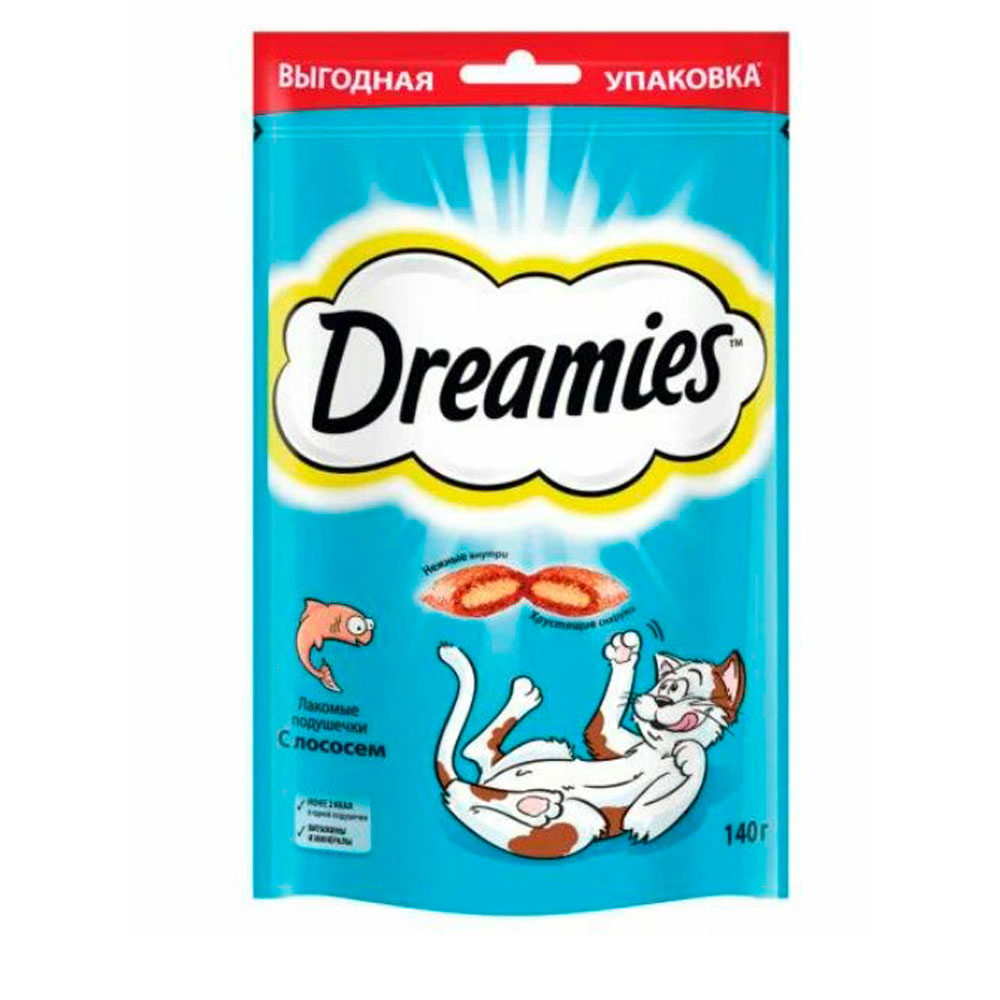 Лакомство Для Кошек Dreamies (Дримис) Лакомые Подушечки Лосось 140г