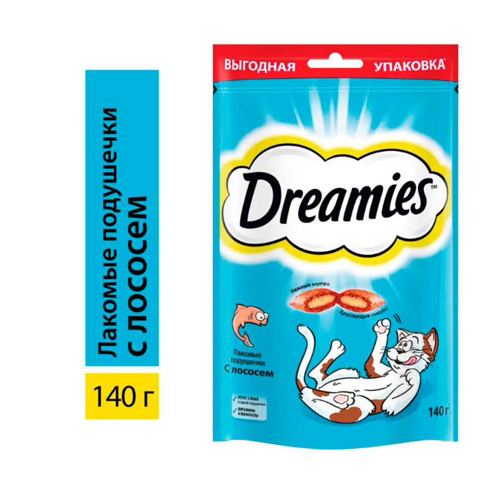Лакомство Для Кошек Dreamies (Дримис) Лакомые Подушечки Лосось 140г