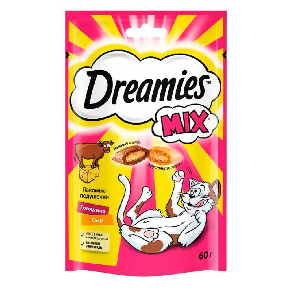 Лакомство для Кошек Dreamies (Дримис) Лакомые Подушечки Говядина и Сыр 60г