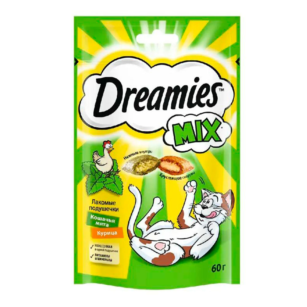 Лакомство Для Кошек Dreamies (Дримис) Лакомые Подушечки Курица и Мята 60г