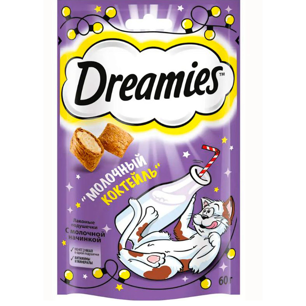 Лакомство Для Кошек Dreamies (Дримис) Лакомые Подушечки Молочный Коктейль 60г