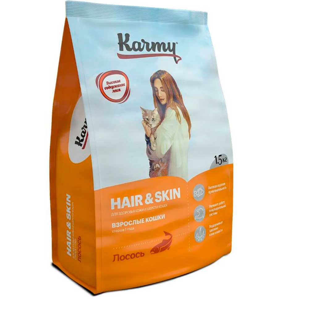 Сухой Корм Karmy (Карми) Hair & Skin Для Кошек Для Здоровья Кожи и Шерсти Лосось 1,5кг