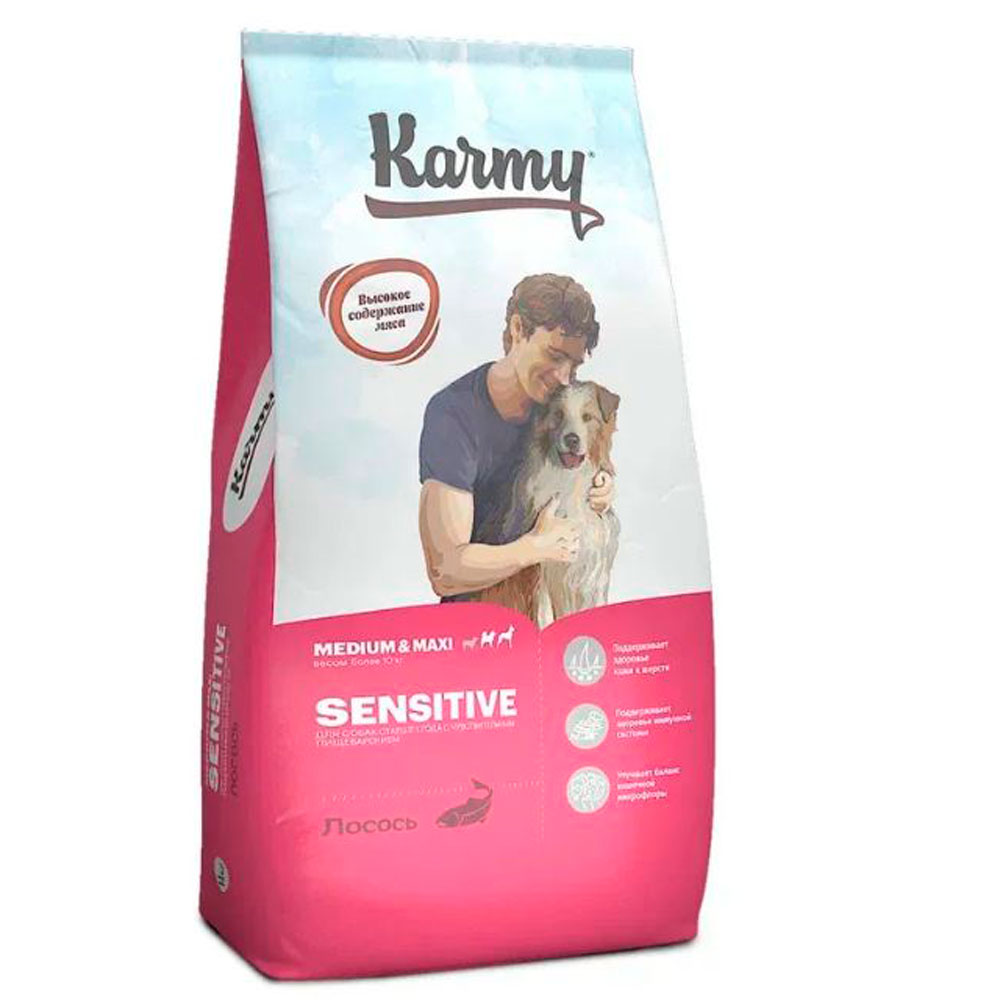 Сухой Корм Karmy (Карми) Sensitive Medium Maxi Для Собак Средних и Крупных Пород с Чувствительным Пищеварением Лосось 14кг