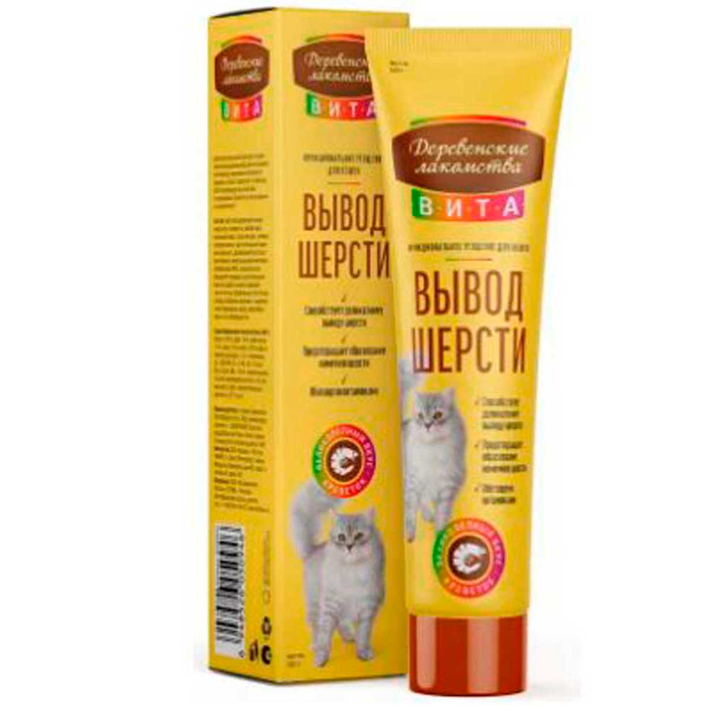 Деревенские Лакомства Вита Паста Для Кошек Для Вывода Шерсти Со Вкусом Креветки 60г 76051325