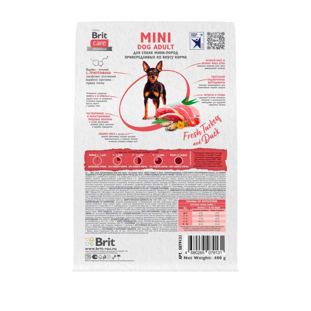 Сухой Корм  Брит Кеа Mini Dog Adult Delicious Taste Индейка и Утка Для Собак Маленьких Пород  Привередливых к Корму 1,5кг 6010797
