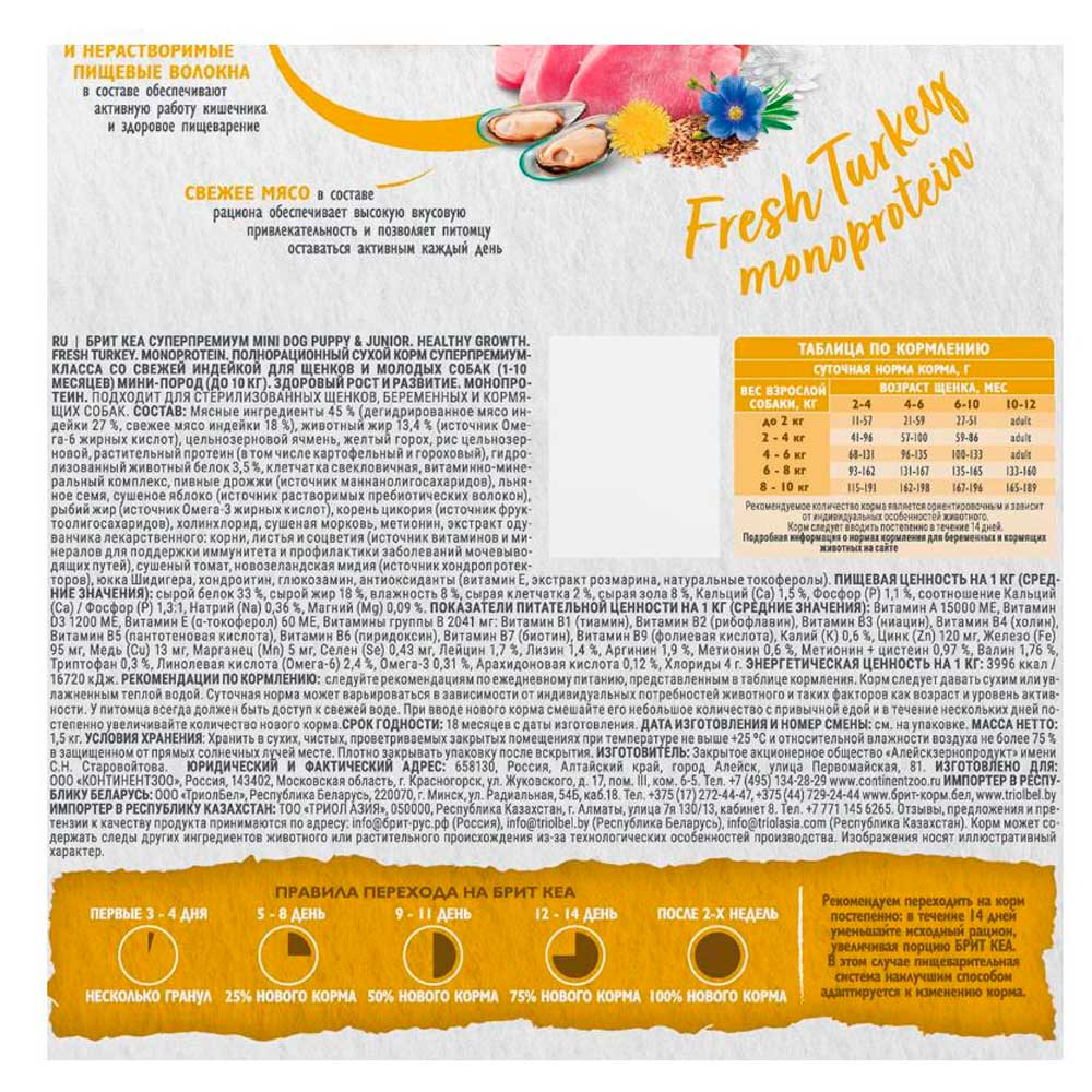 Сухой Корм Брит Кеа Mini Dog Puppy &amp; Junior Healthy Growth Monoprotein Для Щенков и Молодых Собак Мини-Пород  Индейка 1,5кг 6010711