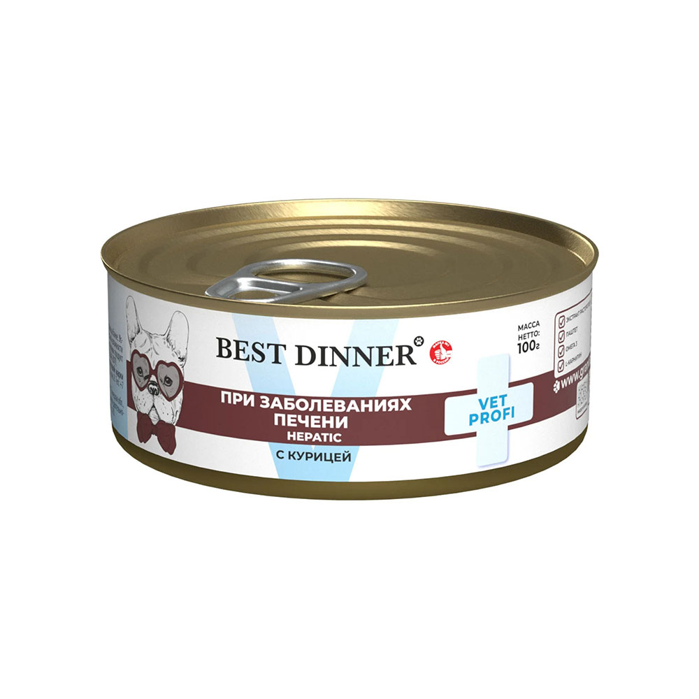 Лечебные Консервы Best Dinner (Бест Диннер) Vet Profi Hepatic Для Собак При Заболеваниях Печени Курица 100г