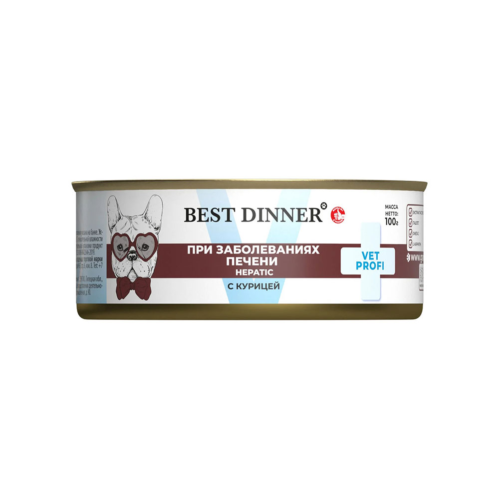 Лечебные Консервы Best Dinner (Бест Диннер) Vet Profi Hepatic Для Собак При Заболеваниях Печени Курица 100г