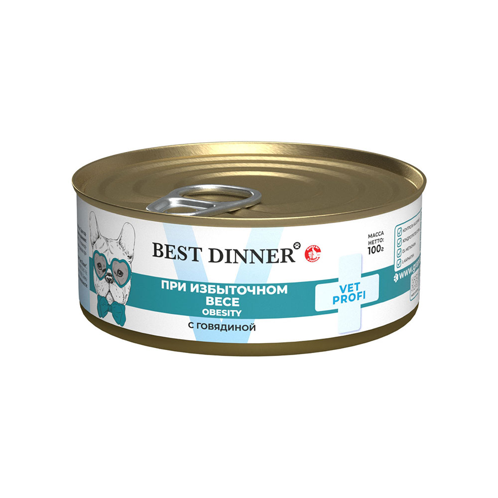 Лечебные Консервы Best Dinner (Бест Диннер) Vet Profi Obesity Для Собак Для Снижения и Контроля Веса При Ожирении Говядина 100г