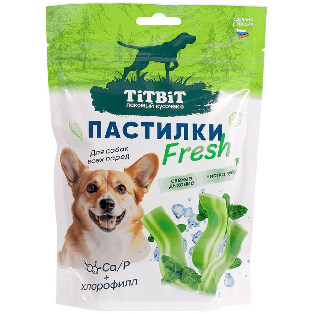 Лакомство Titbit (Титбит) Fresh Пастилки с Говядиной и Яблоком Для Собак Всех Пород Свежее Дыхание и Профилактика Зубного Налета Мясное 130г 028612