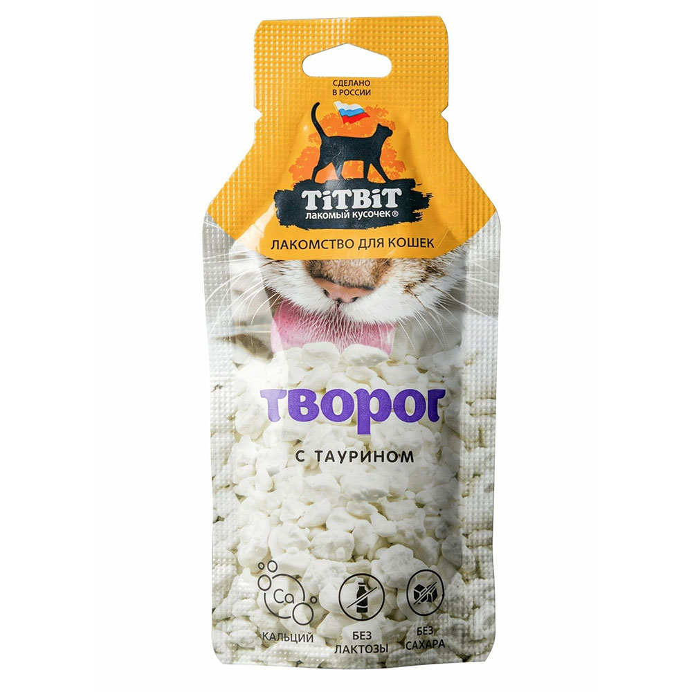 Лакомство Titbit (Титбит) С Творогом и Таурином Для Кошек и Котят Мягкое Мясное Поощрение Кусочки Подушечки 15г 028568