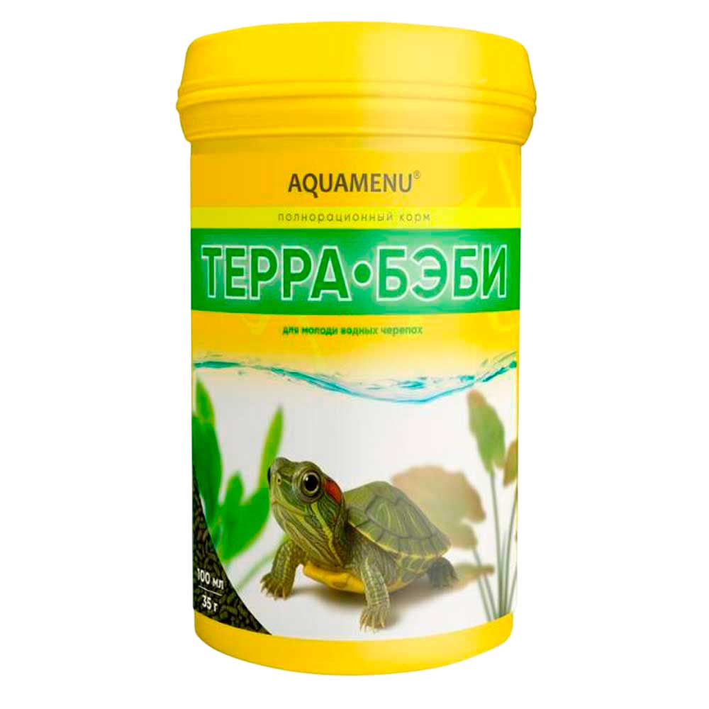 Сухой Корм Для Молоди Водных Черепах Аква Меню Терра-Бэби Для Здорового Роста и Крепкого Панциря Баночка 100мл (35г)