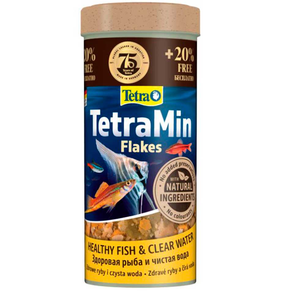 Сухой Корм в Хлопьях Для Всех Видов Аквариумных Рыб Tetra (Тетра) Min Flakes Для Здорового Роста и Активности Баночка 300мл (250мл + 20% БОНУС)