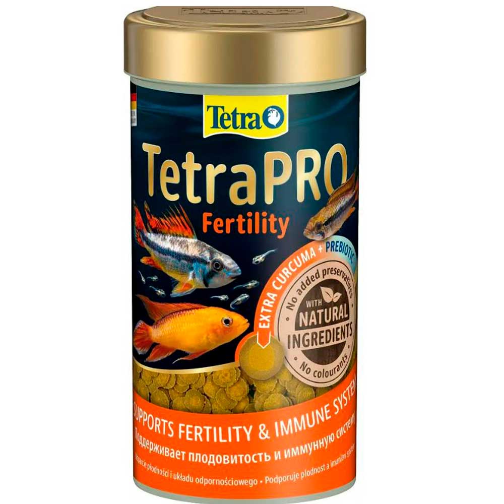 Сухой Корм в Чипсах Для Всех Видов Аквариумных Рыб Tetra (Тетра) PRO Fertility Для Репродуктивной Функции и Иммунитета с Куркумой Баночка 500мл