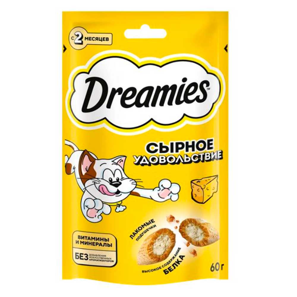 Лакомство Для Кошек Dreamies (Дримис) Лакомые Подушечки Сыр Пакет 60г