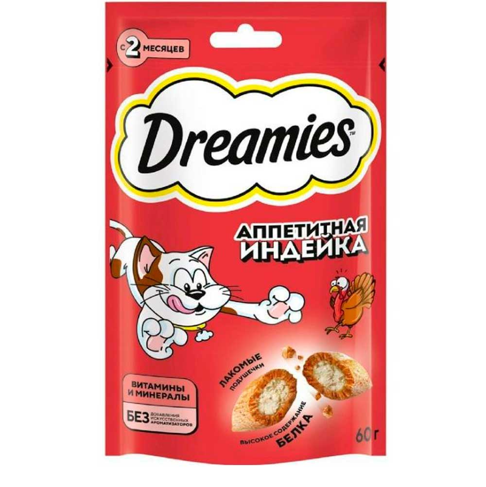 Лакомство Для Кошек Dreamies (Дримис) Лакомые Подушечки Индейка Пакет 60г
