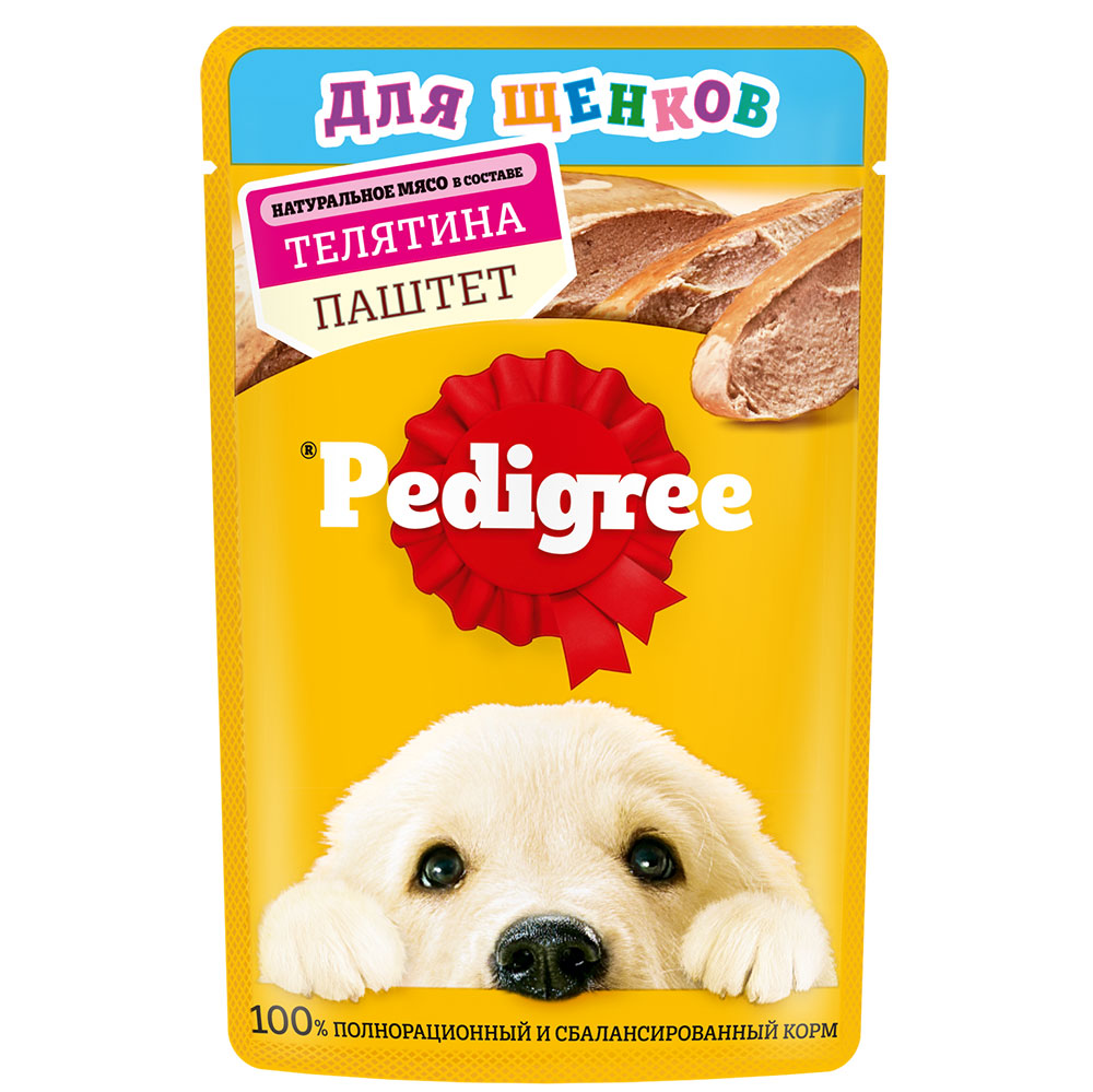Влажный Корм Pedigree (Педигри) Для Щенков Для Здорового Роста и Гармоничного Развития с Телятиной Нежный Паштет Пауч 80г