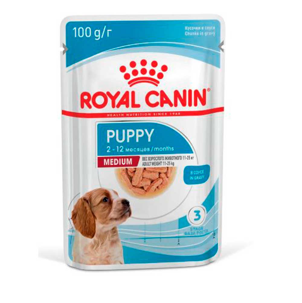 Влажный Корм Для Щенков Средних Пород Royal Canin (Роял Канин) Medium Puppy Для Здорового Пищеварения и Поддержки Естественного Иммунитета Соус Пауч 100г