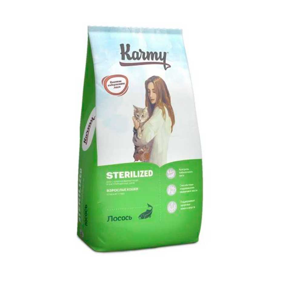 Сухой Корм Для Стерилизованных Кошек Karmy (Карми) Sterilized Для Контроля Веса и Здоровья Мочевыделительной Системы Лосось Пакет 10кг