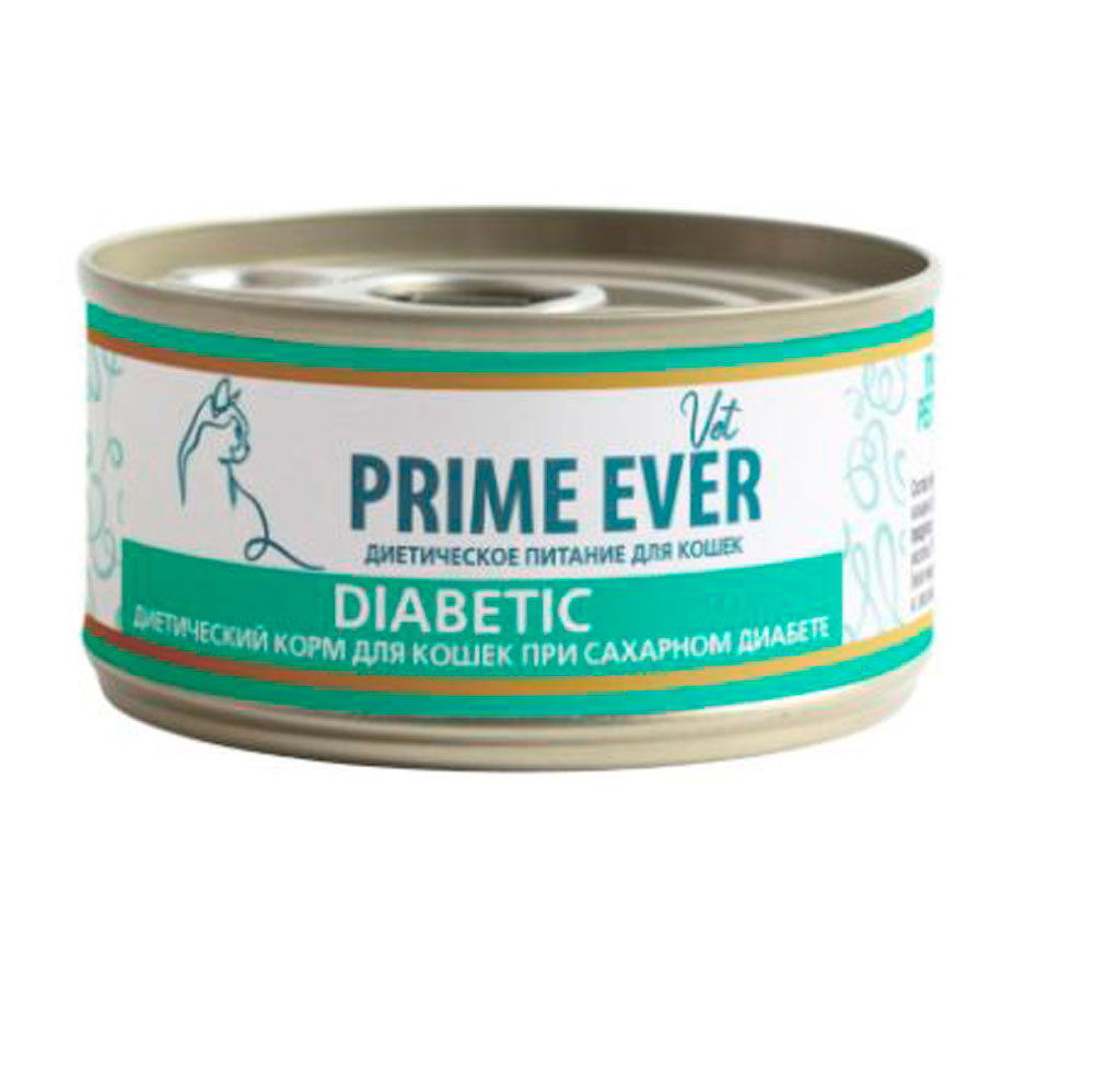 Лечебные Консервы Для Кошек Prime Ever (Прайм Эвер) Vet Diabetic Диетическое Питание При Сахарном Диабете и Для Снижения Веса 100г