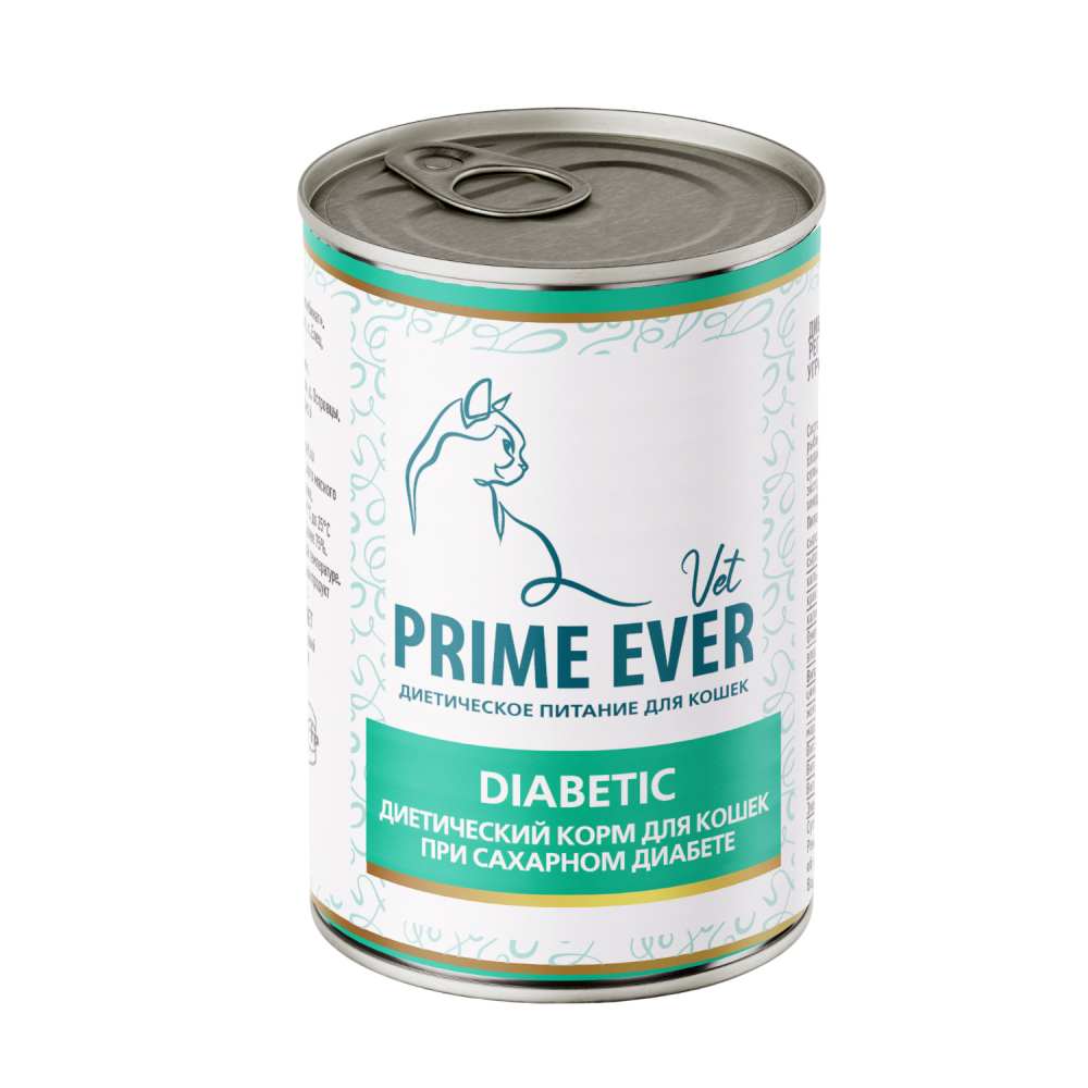 Лечебные Консервы Для Кошек Prime Ever (Прайм Эвер) Vet Diabetic Диетическое Питание При Сахарном Диабете и Для Снижения Веса 340г