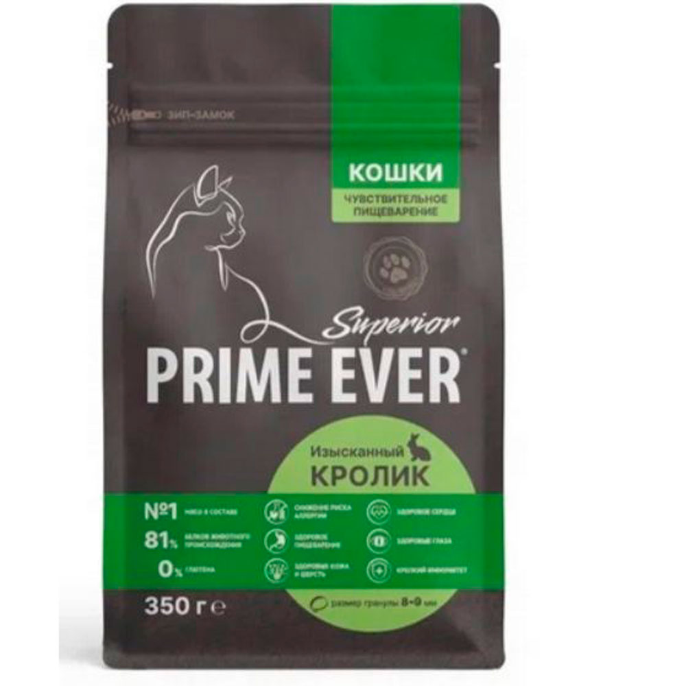 Сухой Корм Для Взрослых Кошек Prime Ever (Прайм Эвер) Superior Adult Cat Полнорационный Сбалансированный Рацион Для Здоровья Мочевыделительной Системы Изысканный Кролик 350г